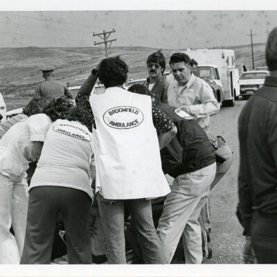 Broomfield Emergency Ambulance Service volunteers at a car accident, Highway 287