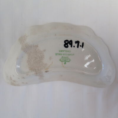 Number on bottom of bone dish.: Origsize: 0.5" (h) x 3.5" (w); Origformat: Artifact