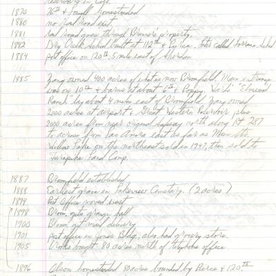 Hand-written timeline of Broomfield history