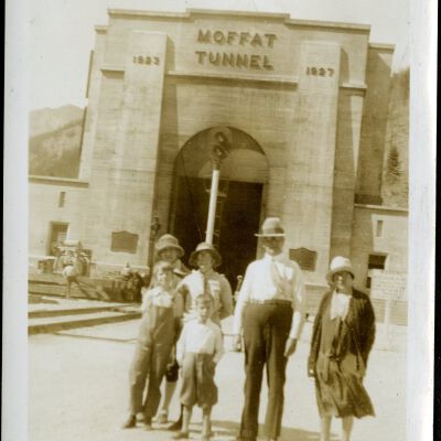 Hillen and Hicks families at Moffat Tunnel, circa 1928: Origsize: 3 1/2" x 5 3/4"; Origformat: Print-Photographic; Resolution: 300dpi