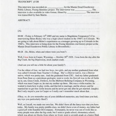 "Fusing Identities" oral history transcript