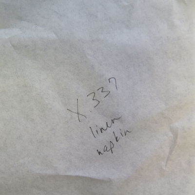 Number of napkin: Origsize: 10" (w) x 18" (l); Origformat: Artifact