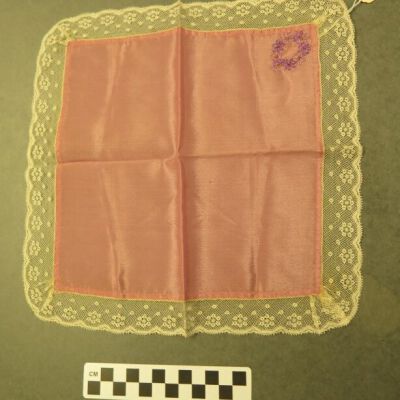 Front of handkerchief.: Origsize: 10" (w) x 10" (l); Origformat: Artifact