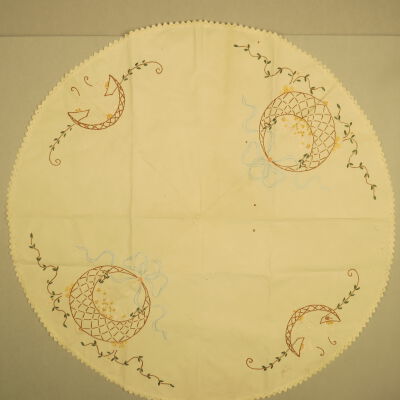 Front of tablecloth.: Origsize: 28" (diam); Origformat: Artifact