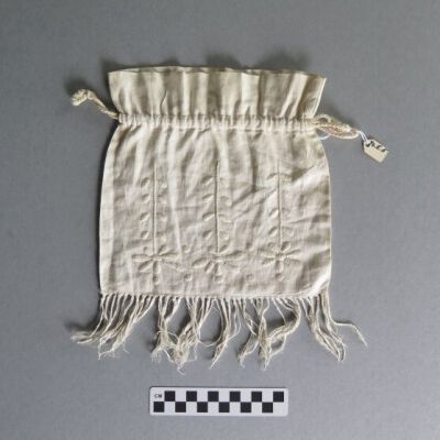 Front of pouch: Origsize: 9" (w) x 10" (l); Origformat: Artifact