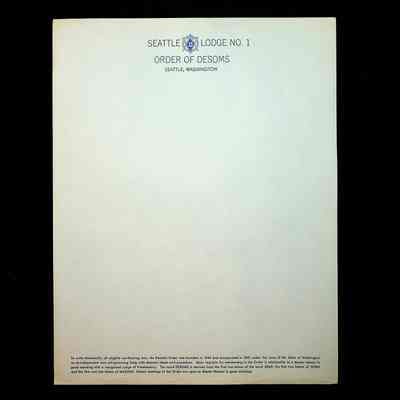 Letterhead: Seattle Lodge No. 1, Order of DESOMS, Seattle Washington