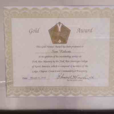 Certificate: Framed Certificate. Gold Award Presented to Sam Roberts (2010)