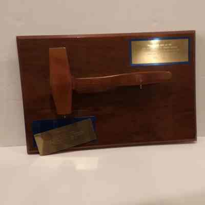 Gavel on plaque: Wooden. Presented to GM Bill Horn by Haller Lake Lodge 296. Gavel used at 9th Annual outdoor communication for 296. August 15, 1972.