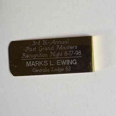 Money Clip: Gold. "3rd Bi-Annual Past Grand Masters Recognition Night", belonged to PGM Marks L. Ewing (1998)