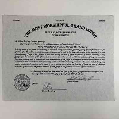 Certificate: Deputy District Certificate issued to Charles W. McQuery for District No. 32 (2001).