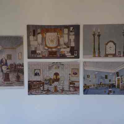 5 postcards: Postcards showing early masonic lodge rooms and various artifacts. Copyright Alexandria Washington Lodge, 1929.