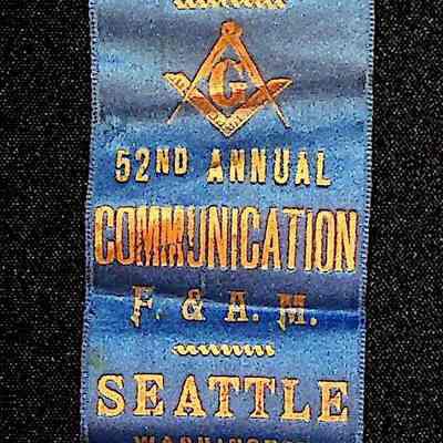 Ribbon 52nd Annual communication F&A.M. Seattle, June 15-17, 1909