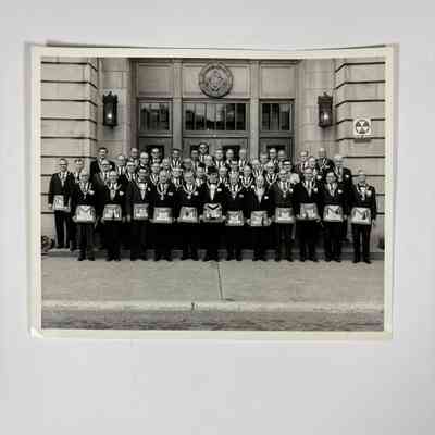 Photograph: Black and White. Grand Lodge Officers outside Grand Lodge Offices at 47 St. Helens Ave, Tacoma, WA, c. 1974.