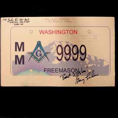 Image: Of a Washington Masonic License Plate. Signed by GM John D. McNab and Washington Governor Gary Locke (2004)
