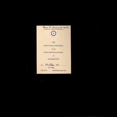 Pamphlet: The Induction Ceremony of the Past Grand Masters of Washington, 1990. Belonged to PGM George R. Bordewick