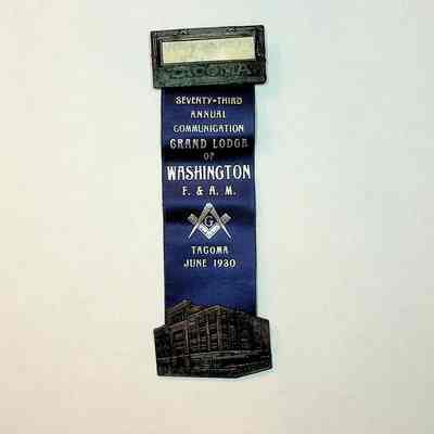 Medallion: With blue ribbon. 73rd Annual Communication Grand Lodge of Washington (1930)
