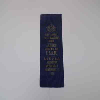 Ribbon: 13th Annual Past Masters' Night Arlington Lodge No. 129 (1935)