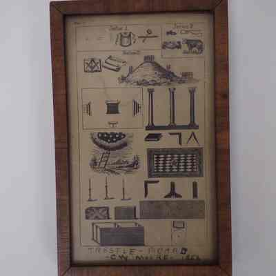 Trestle Board: Framed miniature trestle board by C.W. Moore (1856)