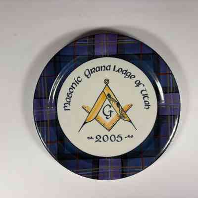 Plate: White with plaid rim. Gift to PGM John D. McNab (c. 2005)