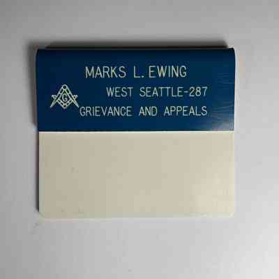 Name Tag: "Marks L. Ewing/West Seattle 287/ Grievance and Appeals" Late 20th Century.