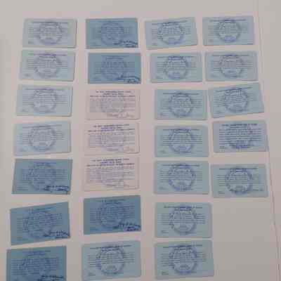 27 Dues Cards: Order of DESOMS. Signed by Harry H. Holcombe
