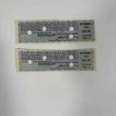 Two Coupons: 2 Coupons issued by the MWGLWA for $12.50 to be cashed at the First National Bank, Seattle.