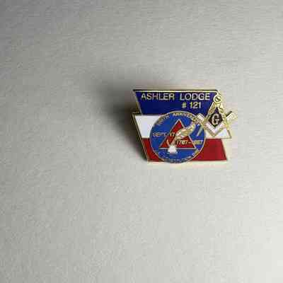 Pin: Ashler Lodge #121/200th Anniversary U.S. Constitution Day. Donated by PGM James O. Wood (1987)