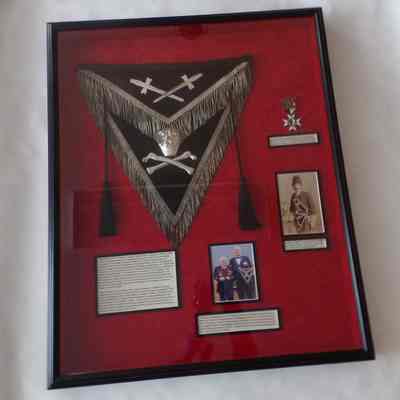 Shadow Box: Knights Templar apron, medal, pictures, text.