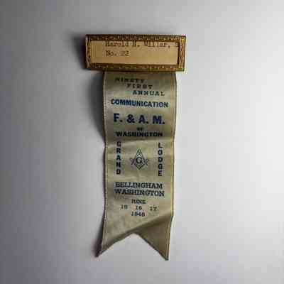 Ribbon: Harold H. Miller, Sr. No. 22, Ninety First Annual Communication F.&A.M. of Washington (1948)
