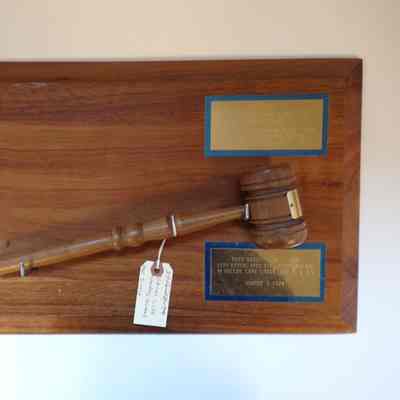 Gavel: With Sounding Board. "Presented to MWB Clyde B. Mix, Grand Master Washington (1974)