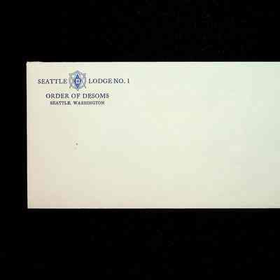 Envelope: With letterhead that reads "Seattle Lodge No. 1, Order of DESOMS"