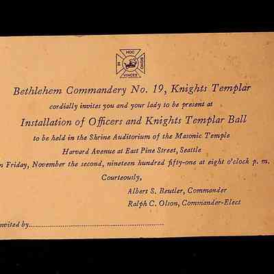 Invitation: Bethlehem Commandery Knights Templar Ball (1951)