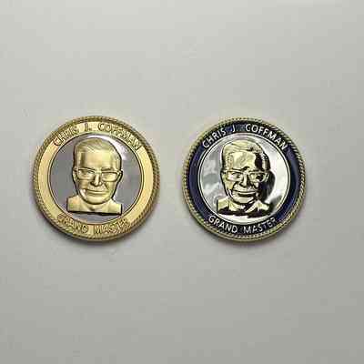 2 Coins: Two Past Grand Master Coins, MW Chris J. Coffman (2020-2021).