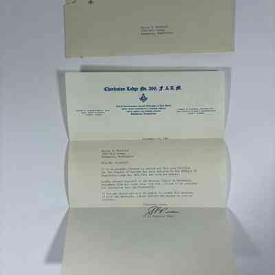 Letter: and envelope. From Charleston Lodge No. 269 to Walter R. Nordleaf stating that his Petition for the Degrees of Masonry has been accepted. Dated September 15, 1961.