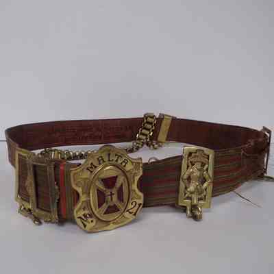 Belt: Knights Templar Malta No. 21 belt. Gifted to Lafayette Lodge No. 241