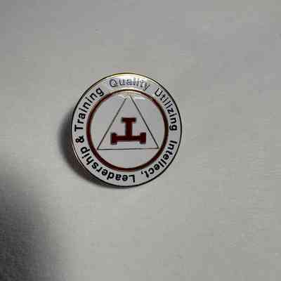 Pin: Circular. White and red with black lettering. R.A.M. Donated by PGM James O. Wood (c.1999)