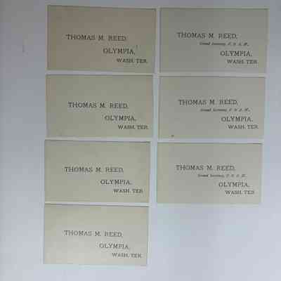 Seven Business Cards: belonging to Past Grand Master and Past Grand Secretary Thomas M. Reed. (1858-1889).