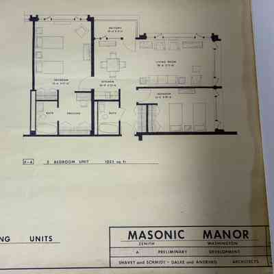 2 Plans: Two(2) Architectural Plans for a "Masonic Manor" at the Masonic Home, Zenith, WA (1968)