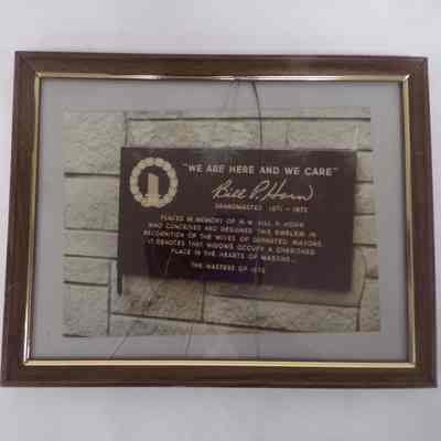 Photograph: Framed. Of plaque commemorating GM Bill Horn's creation of Widow's Pin. (1978)