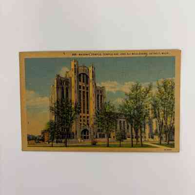 Postcard: Print. Masonic Temple, Temple Ave. and 2nd Boulevard, Detroit, Michigan. Post date is May 14th, 1952.