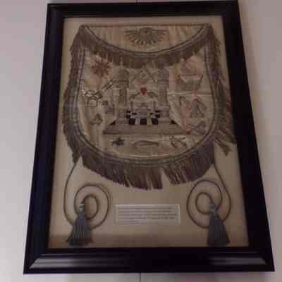 Apron: Framed. Owned by MW Elwood Evans, Grand Secretary (1863-1865) and Grand Master of Washington Territory (1865-1866).