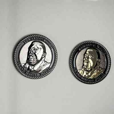 2 Coins: Two Past Grand Master Coins, MW Ed Woods (2022-2023).