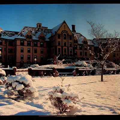 Two Photographs: Masonic Retirement Home in the snow. Late 20th or early 21st century