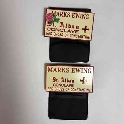 2 Name Tags: "Marks Ewing/St. Alban Conclave/St. Cross of Constantine" Late 20th Century.