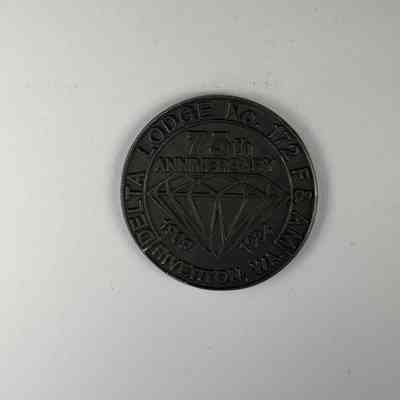 Coin: silver. Delta Lodge No. 172's 75th Anniversary. Belonged to PGM James O.Wood (1984)