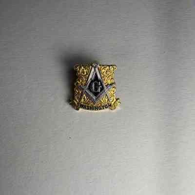 Pin: Square and Compass in front of gold background. "Washington" Donated by PGM James O. Wood (c.1999)