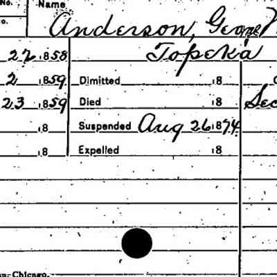 Membership Record for George Washington Anderson Sr. provided from Kansas Grand Lodge