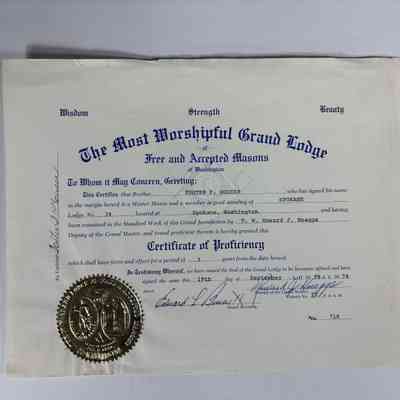 Certificate: Certificate of Proficiency for Foster E. Houser of Spokane Lodge No. 34 (1978).
