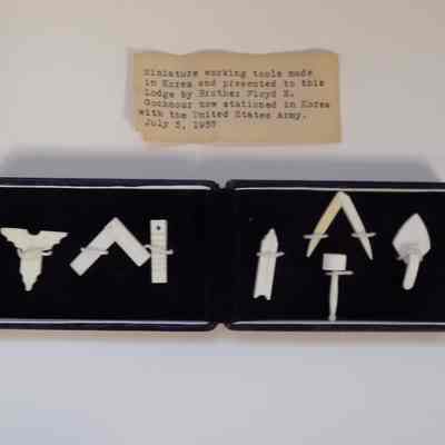 Miniature Working Tools: In box, with note. Made by WB Floyd E. Gochnour while stationed in Korea (1957)