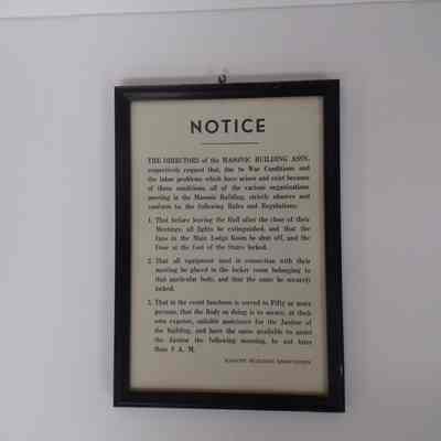 Notice: War Conditions notice from Masonic Building Association (c. 1945)